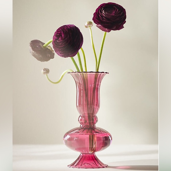 NEW Anthropologie Small Venini Glass Scalloped Vase (Pink Fuchsia) - Picture 1 of 6